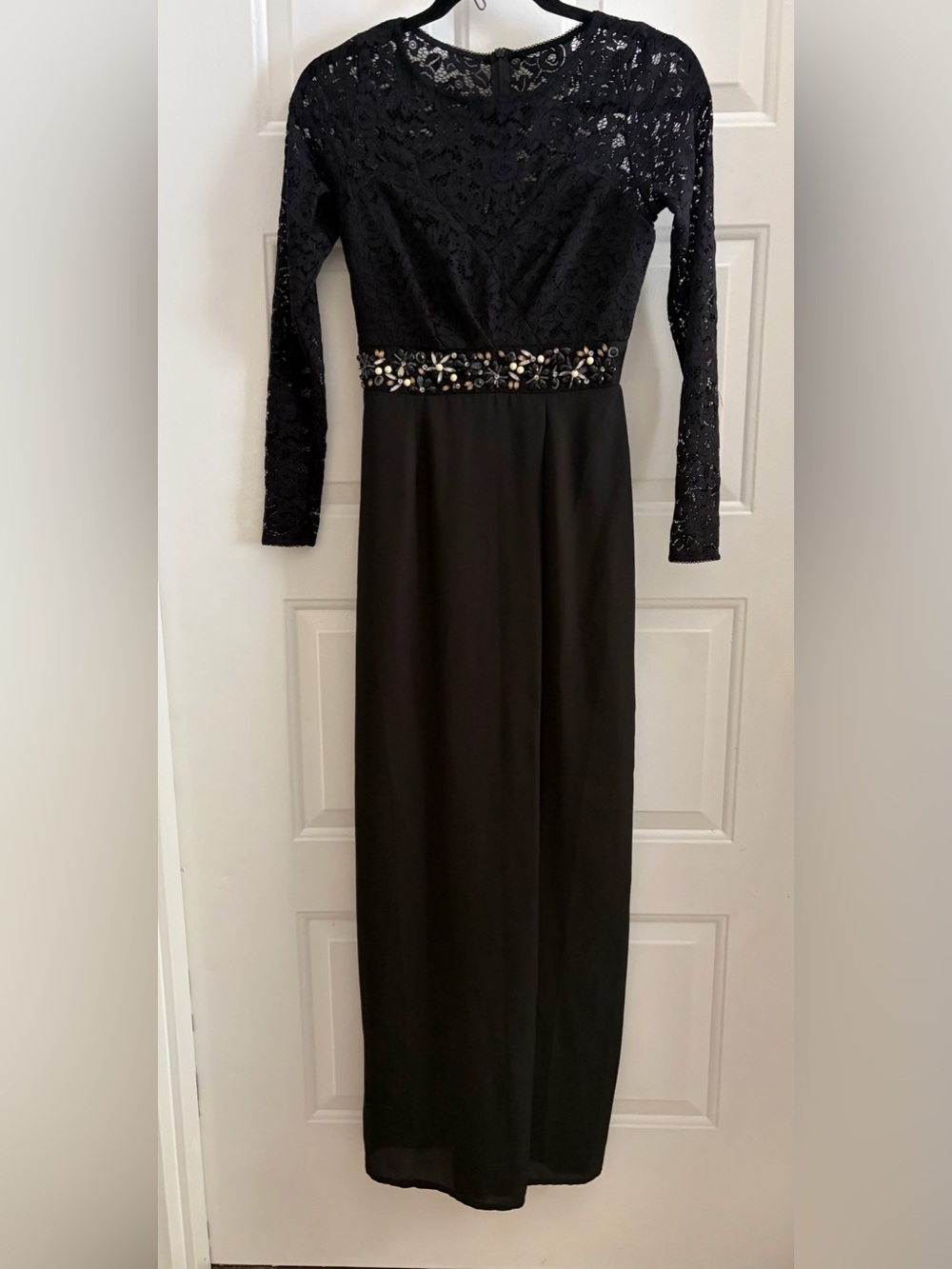 Elise Ryan Black Lace & Beaded Empire Waist Formal Gown - 2